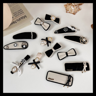 促销 黑白山茶花朵珍珠刘海发夹少女气质甜美可爱BB夹发饰头饰 热卖