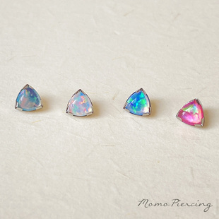 沫沫穿刺 “金三角”极光澳宝钛合金耳钉欧泊内螺纹平底耳骨防敏