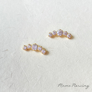 沫沫穿刺 镶锆石排钻镀金耳骨钉F136钛合金防过敏耳钉内螺旋0.9m