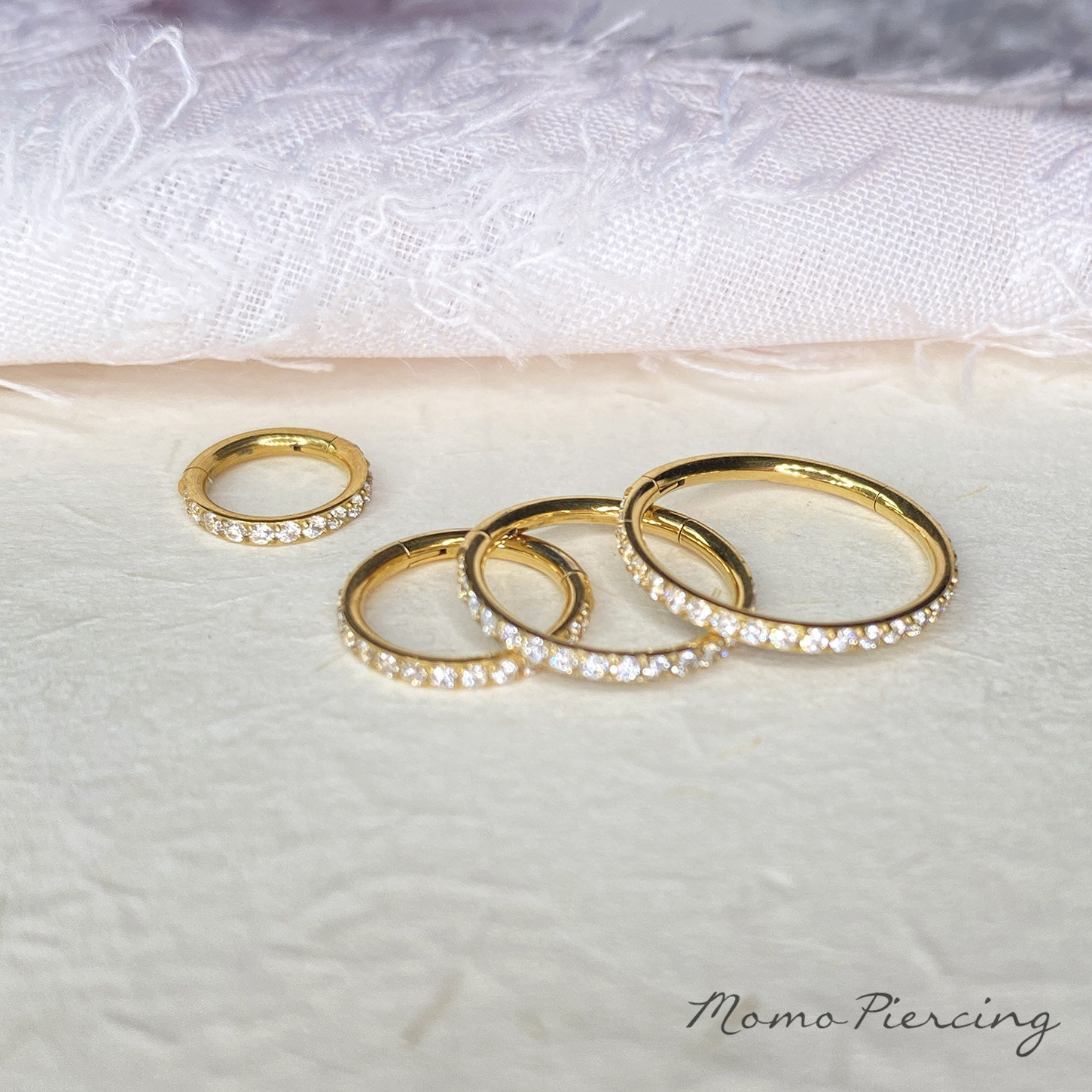 沫沫穿刺 镶钻超闪耳圈医用镀金钛合金耳骨环鼻环无缝环16G防过敏