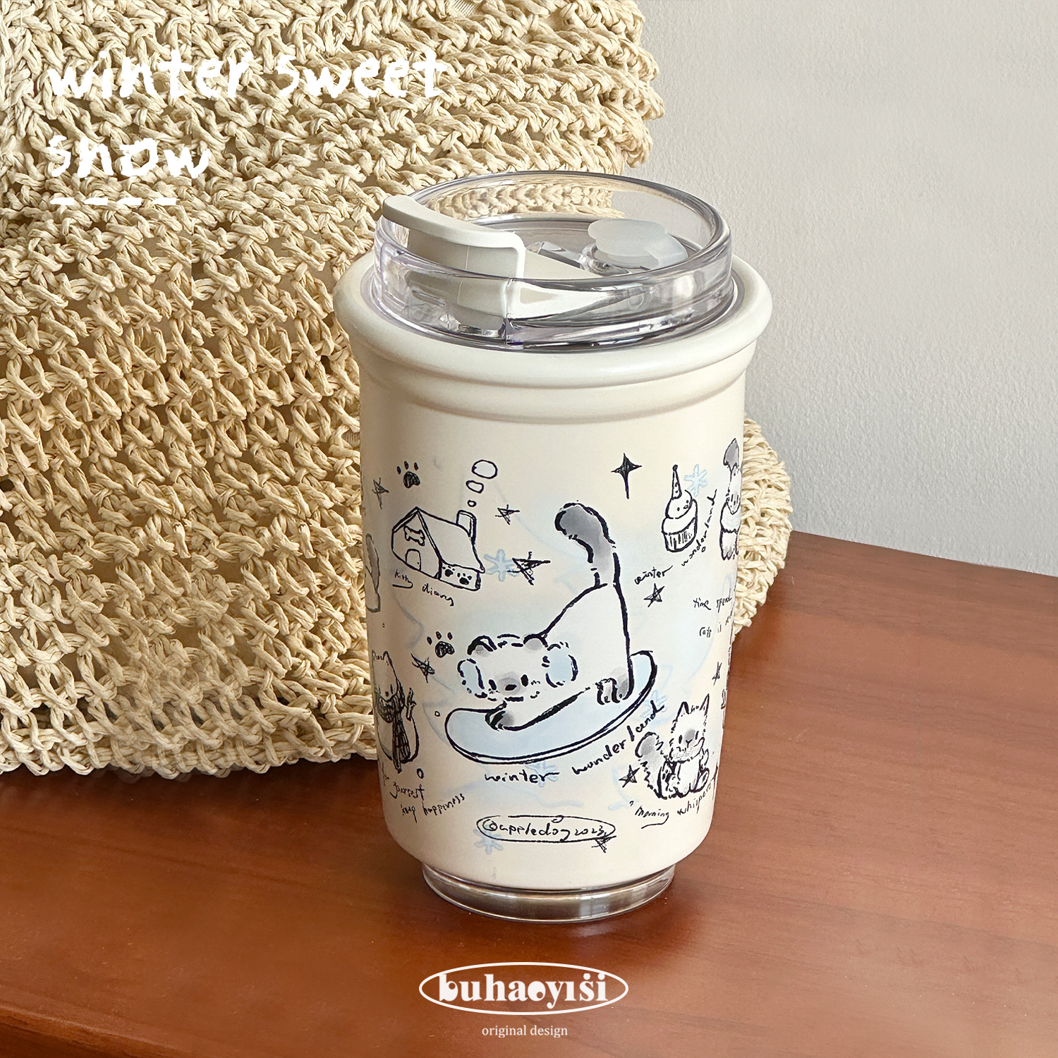 雪人小猫咪304不锈钢保温杯