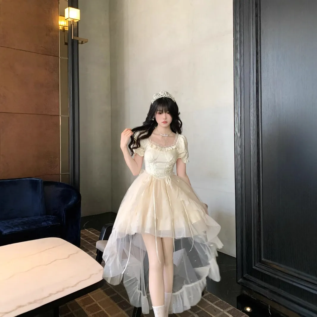 2025新款半盏情话 大蝴蝶结公主裙提花蓬蓬细闪拖尾连衣裙生日裙