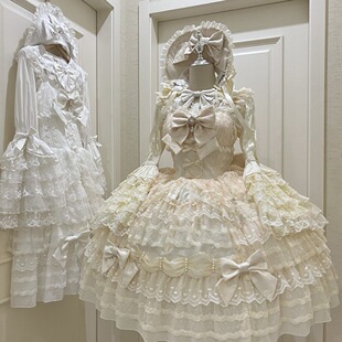 内搭 doll感jsk吊带连衣裙冬白色姬袖 白糖少女原创设计Lolita洋装