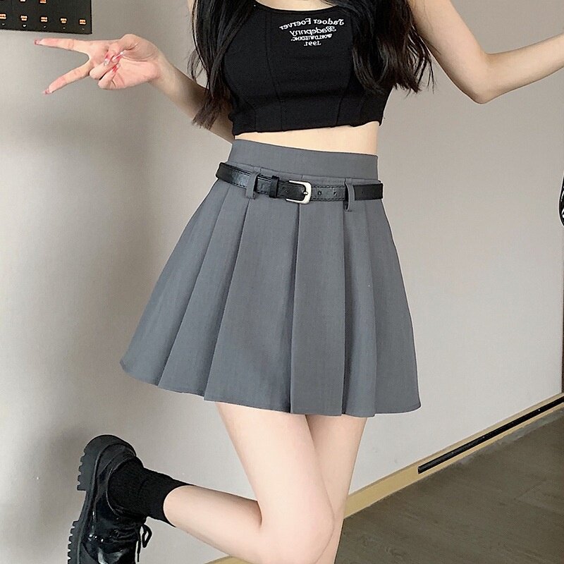 灰色百褶裙短裙女春秋季2026新款西装裙小个子高腰显瘦a字半身裙