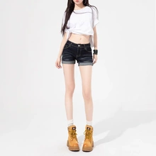 低腰牛仔短裤女夏季弹力卷边紧身显瘦包臀外穿美式包臀辣妹热裤子