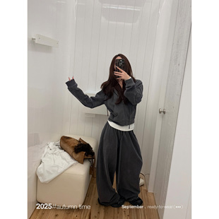 SUN100棉高克重水洗卫衣套装女秋冬短外套休闲宽松运动裤子