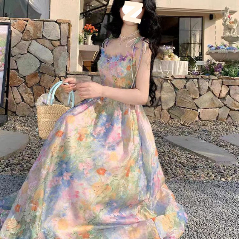 2026夏季浮光莫奈 油画氛围春日蝴蝶连衣裙