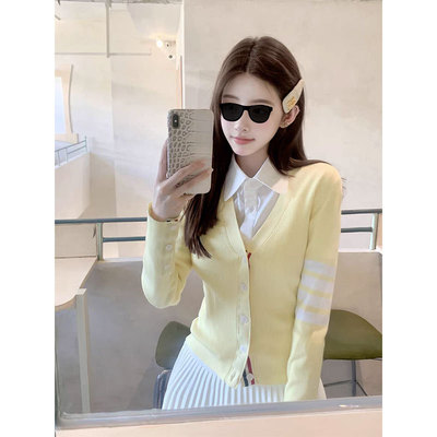 若语 少女高智衫 超显白！V领针织tb上衣修身显瘦针织开衫女