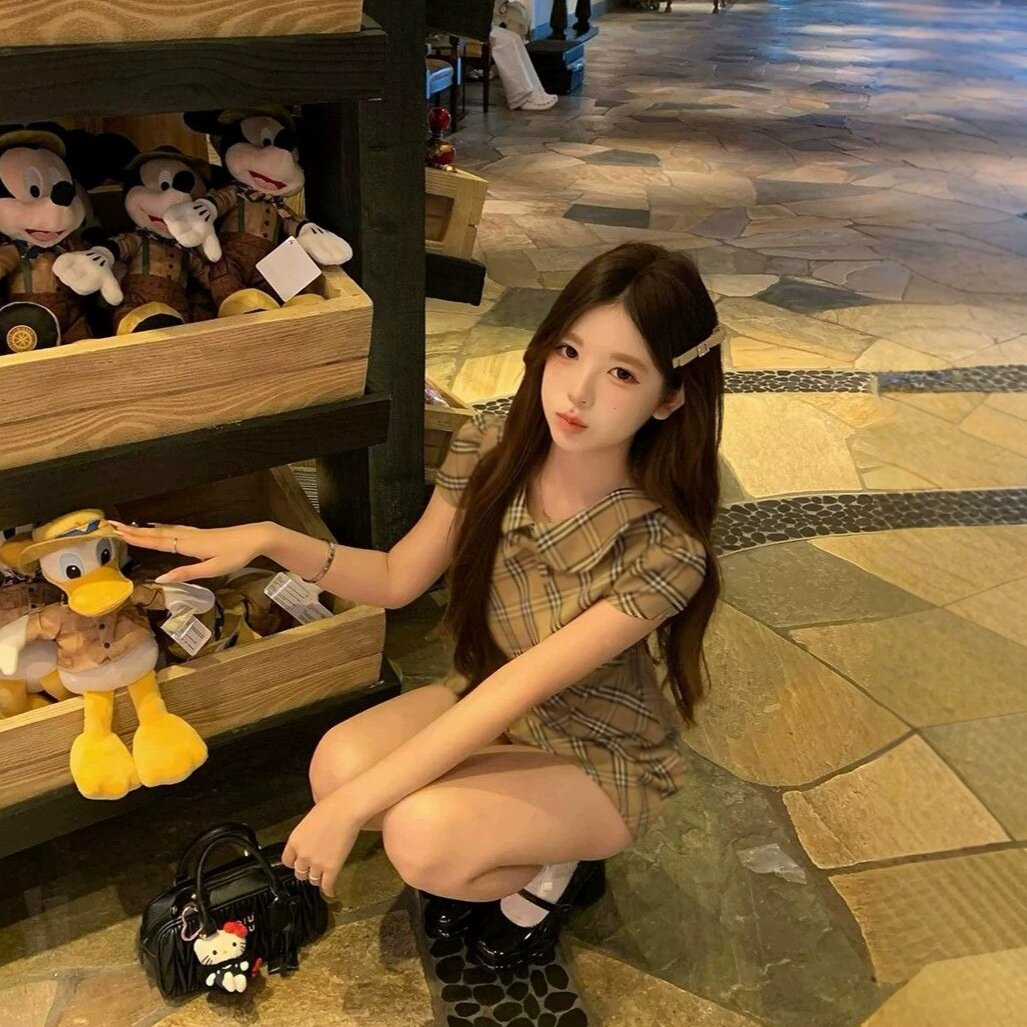古早少女感收腰娃娃领连衣裙子女生夏季2026新款甜美显瘦A字短裙图片