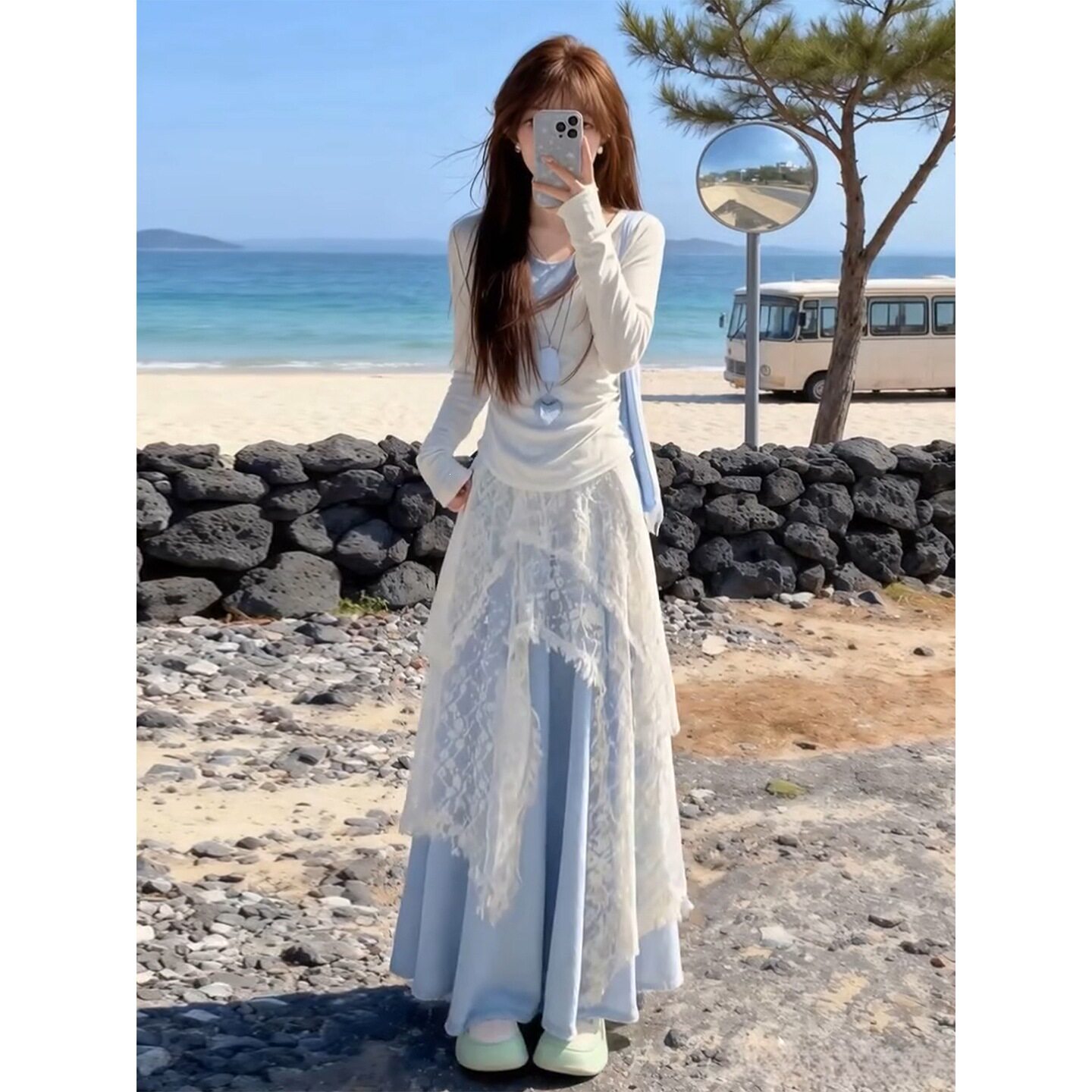 韩系巨看早开春季漂亮连衣裙子女6新初夏绝美穿搭套装长裙