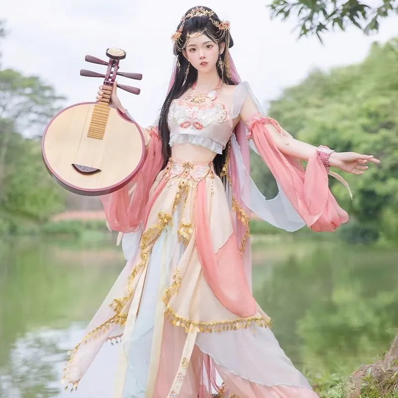 敦煌飞天汉服女异域风情傣族舞蹈演出服装新款西双版纳西域写真