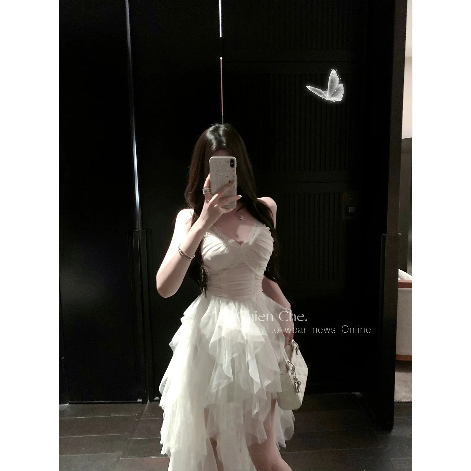 车迟恩Chien 轻奢重工高级生日小礼裙公主白色网纱吊带连衣长裙女