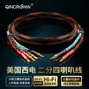 美国西电 发烧级二分四喇叭线纯铜功放hifi音响箱香蕉头Y插连接线