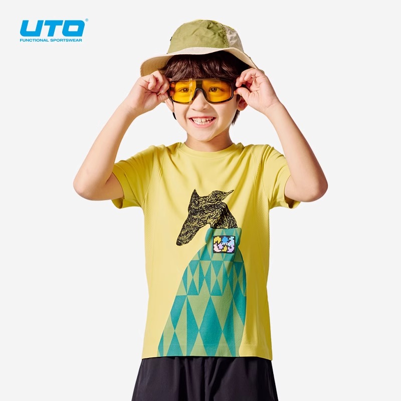 UTO悠途儿童短袖男童运动速干T恤户外跑步徒步吸湿排汗打底上衣