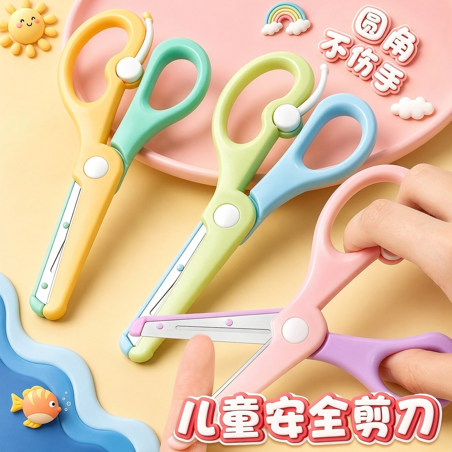 儿童剪刀安全防夹手手工一年级幼儿园专用小学生剪子包边剪纸圆头