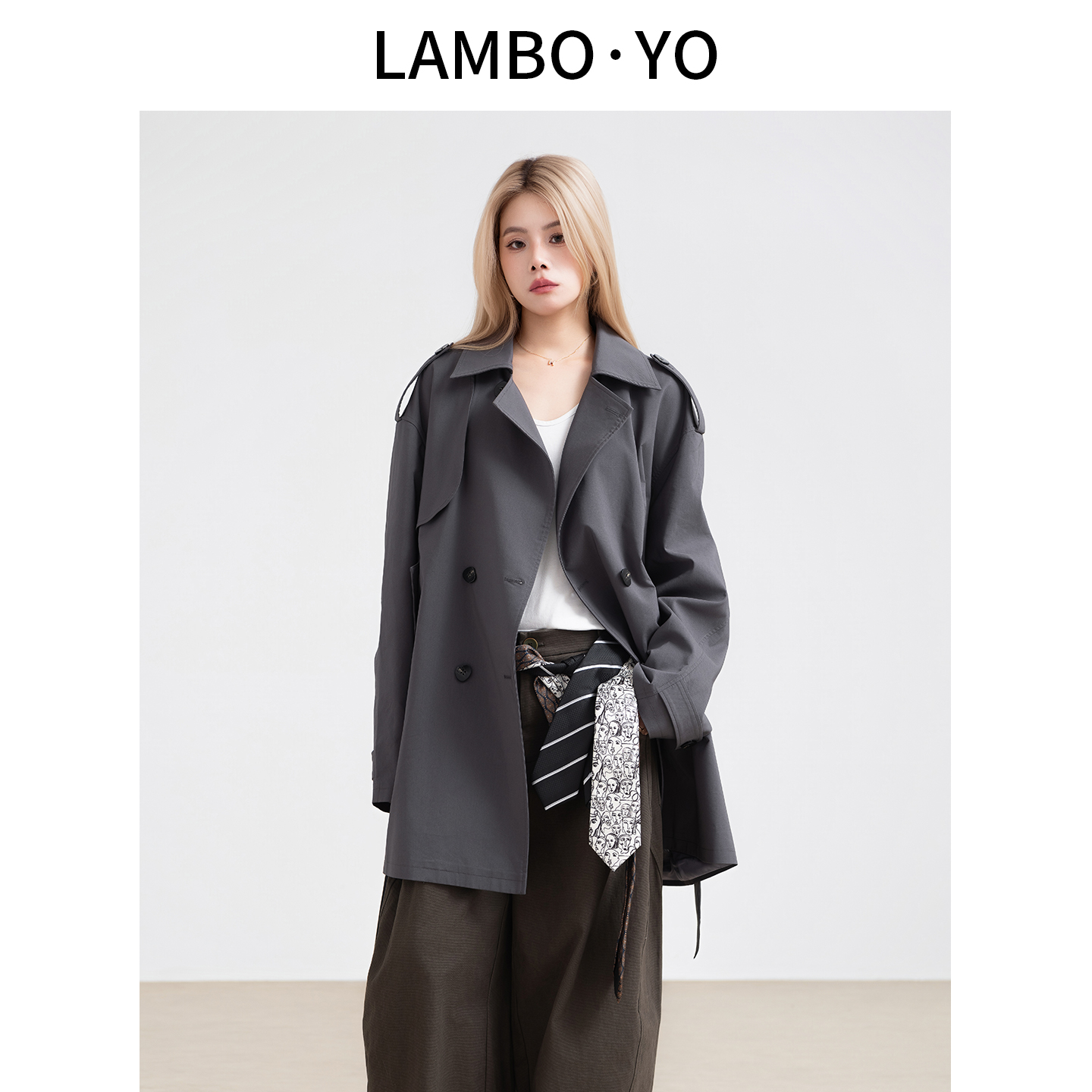 LAMBOYO经典极简双排扣风衣