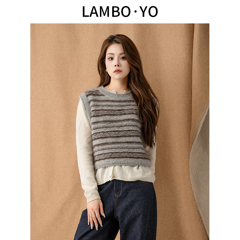 复古休闲LAMBOYO条纹百搭套头