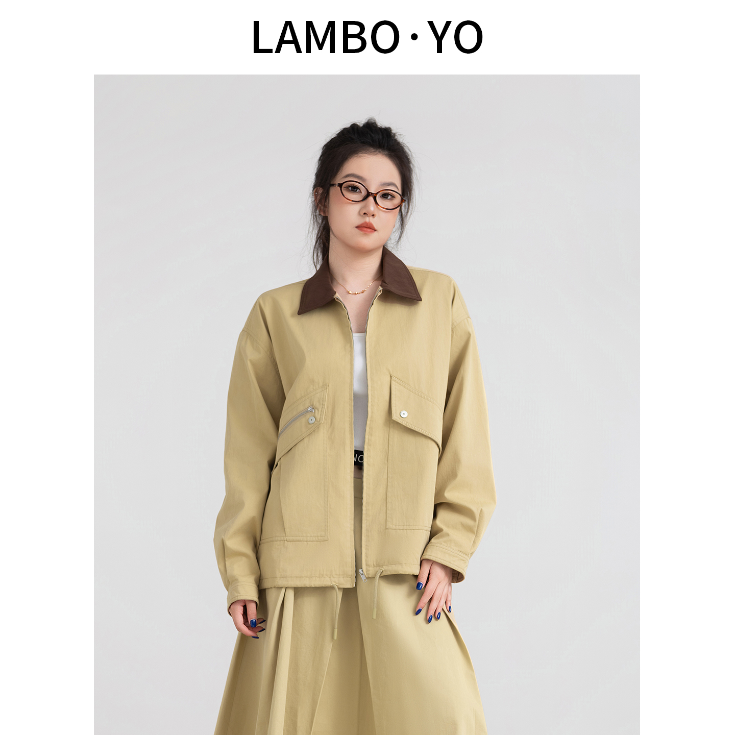 复古拼接翻领撞色外套