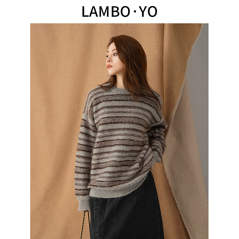 LAMBOYO圆领休闲复古宽松