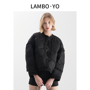 LAMBOYO2025冬季波浪纹休闲外套别致慵懒风新中式白鸭绒羽绒服女