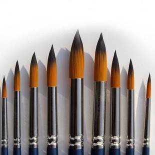 美术绘画丙烯水彩笔排笔颜料用9支圆头蓝杆笔 华蕴水粉画笔套装