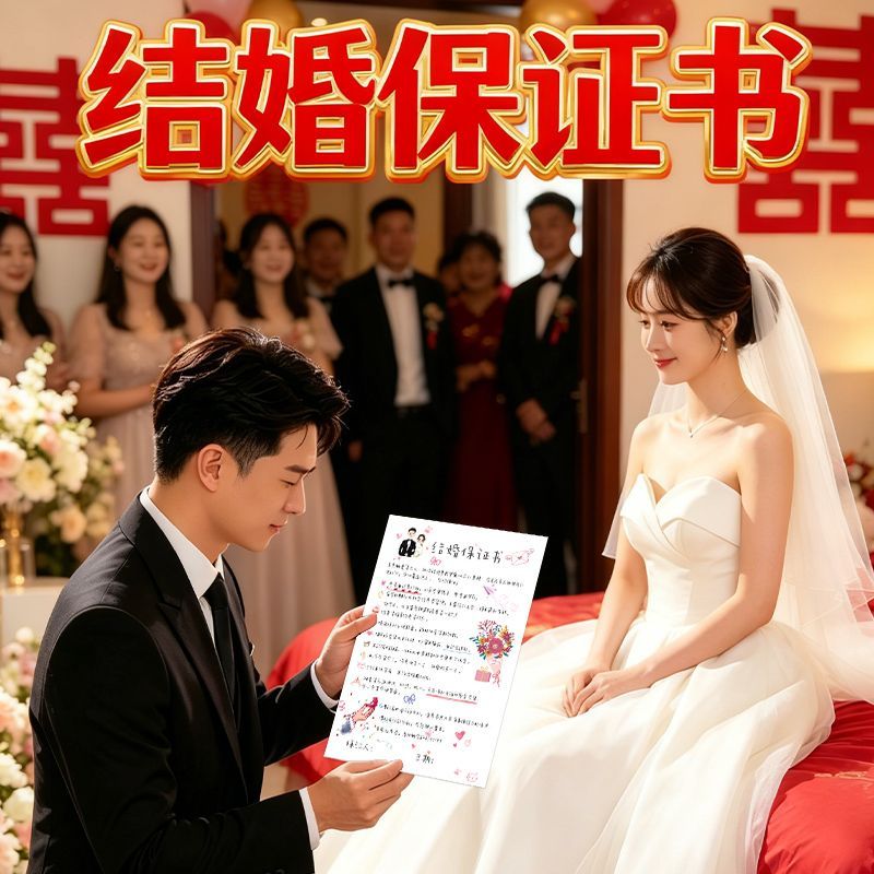 结婚保证书卡通可爱中式接亲堵门拦门游戏道具卡片新郎宣誓誓言道