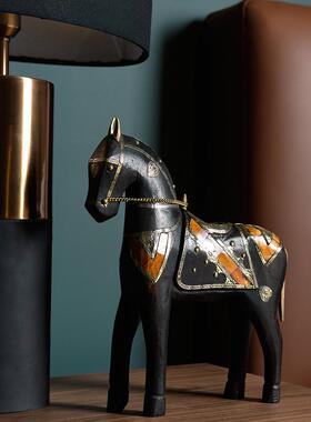 进口新中式实木木马摆件马到成功家居工艺品客厅办公室桌面装饰品