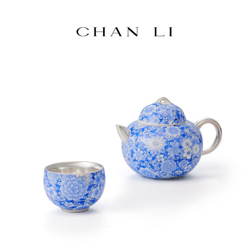 青花优瓷系列 | 鎏银花卉纹工艺功夫茶具精品茶壶茶杯礼盒套装