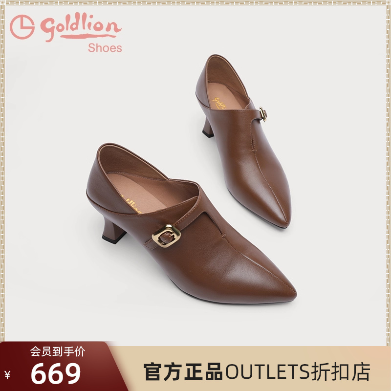 金利来复古高跟深口单鞋