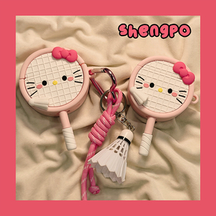 可愛貓咪羽毛球拍適用airpodspro2蘋果無線藍牙耳機殼airpods4新款 2代耳機套硅膠防摔女三代保護套 airpods1
