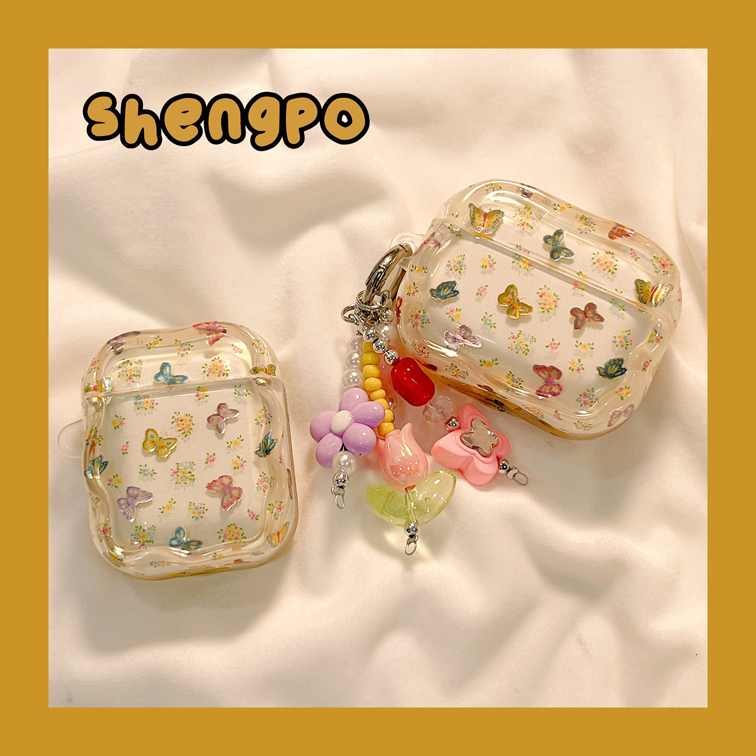 鎏金彩色蝴蝶小碎花适用airpodspro3苹果无线蓝牙耳机壳airpods4新款airpods3代女防摔pro2三代保护套少女心