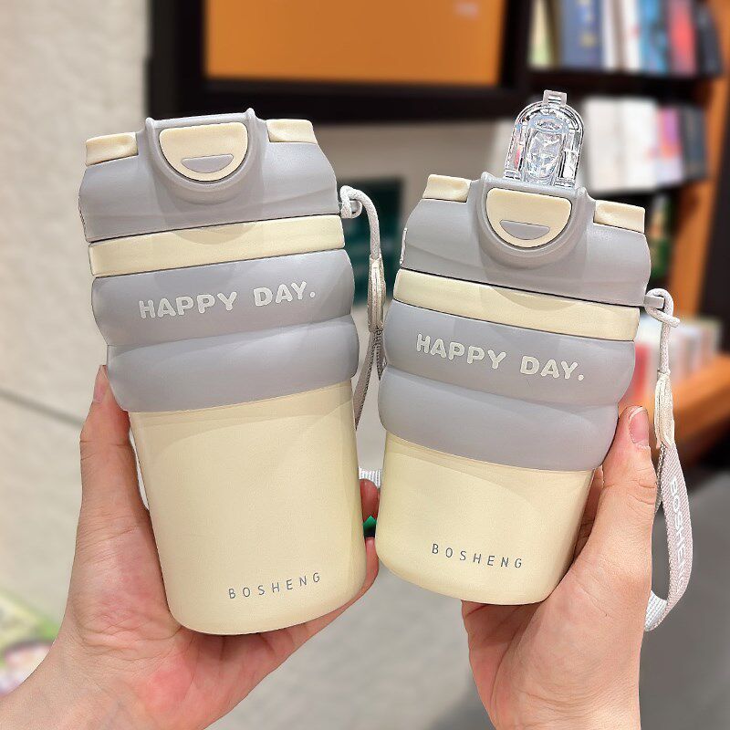 简约吸管水杯子女生便携办公室咖啡杯2024新款双饮保温杯学生专用