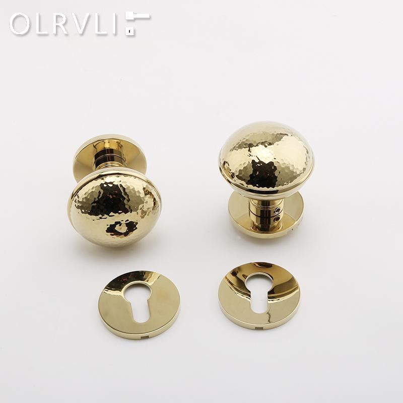OLRVLI法式复古镍银色黄铜门锁锤纹金色静音球形锁双开门把手