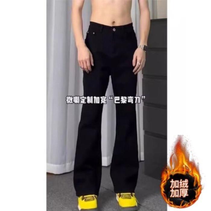 cleanfit弯刀牛仔裤男款春秋修身美式ootd裤子高街vibe直筒微喇裤