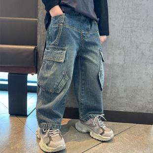 男童牛仔休闲宽松工装裤子街舞2025春秋直筒阔腿宝宝潮流儿童长裤