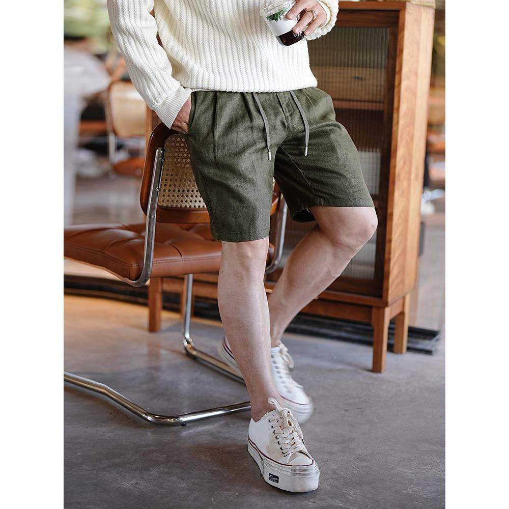 日系覆古时尚百搭轻奢亚麻纯色短裤男夏季潮流新款舒适透气五分裤,男装,短裤,淘宝优惠券,粉丝福利购,淘宝优惠卷