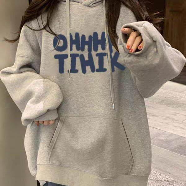 女大童连帽卫衣秋冬加绒加厚爆款初中生高中宽松oversize外套上衣