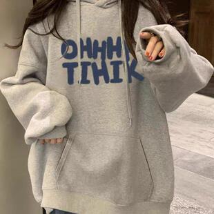 女大童连帽卫衣秋冬加绒加厚爆款初中生高中宽松oversize外套上衣