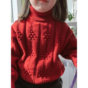 女童高领毛衣女孩秋冬加绒加厚羊绒衫儿童中小童女宝宝洋气打底衫