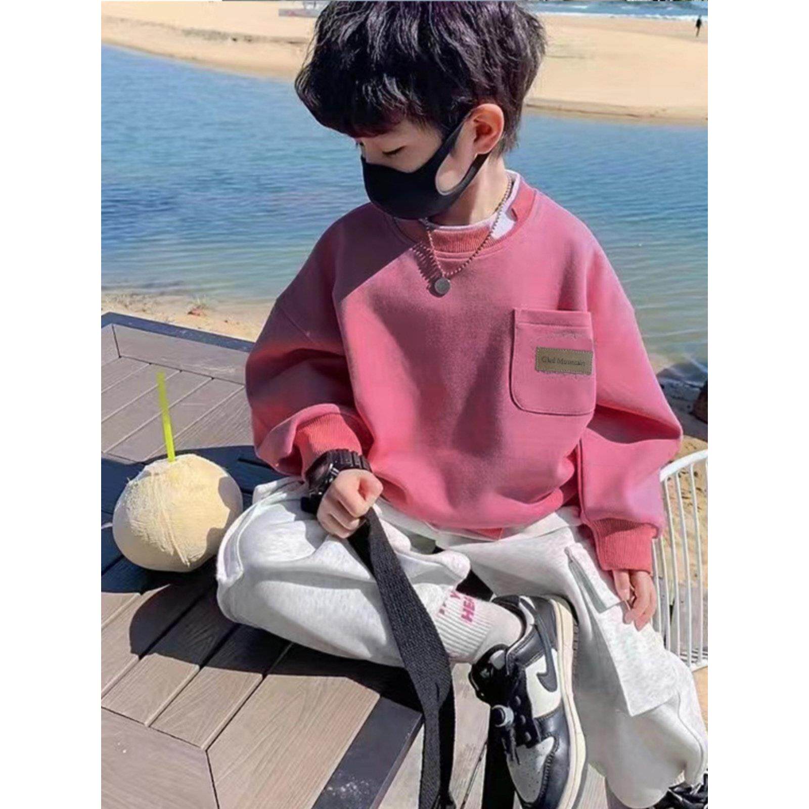 童装男童加绒加厚卫衣春秋冬款2023新款儿童长袖假两件衣服韩版