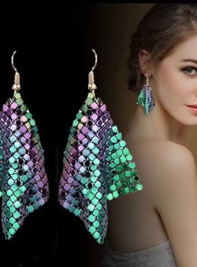 2026百韩国耳环新款时尚个性气质金色闪亮耳饰长款耳坠流苏女潮