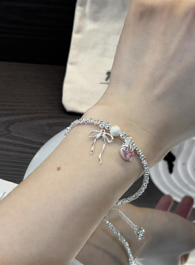 ESEELMI S925纯银碎银子手链女粉色爱心简约百搭轻奢小众ins风