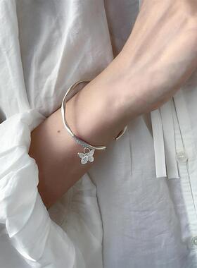 ESEELMI 古法莫比乌斯环足银999开口手镯纯银蝴蝶吊坠七夕礼物女