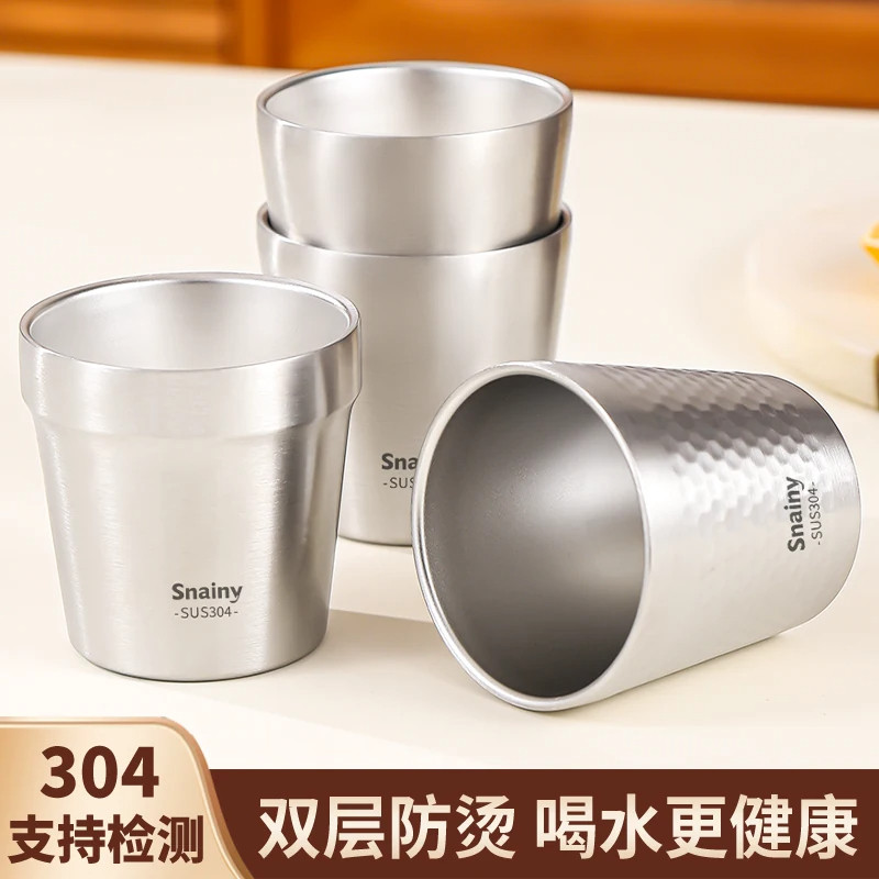304不锈钢杯子家用食品级儿童杯宝宝专用喝水杯双层防烫防摔茶杯