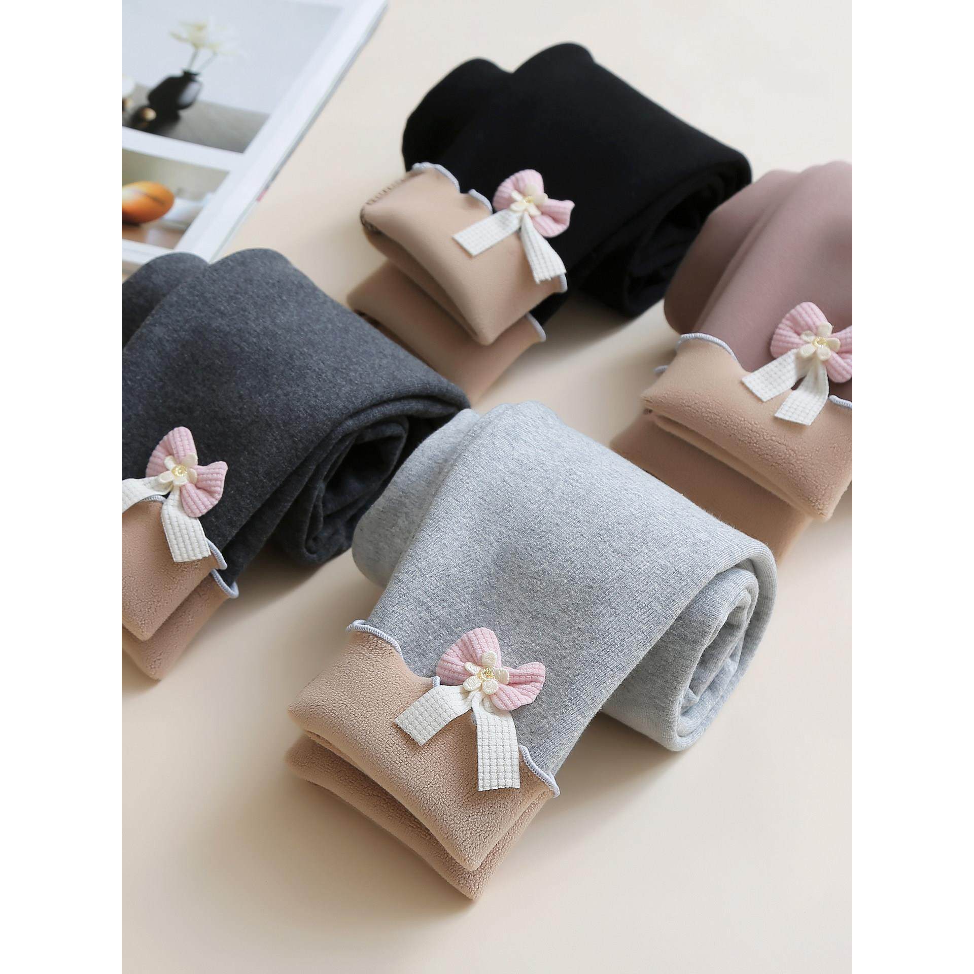 女童加绒打底裤纯棉儿童裤子女孩外穿冬季加厚宝宝保暖棉裤九分裤