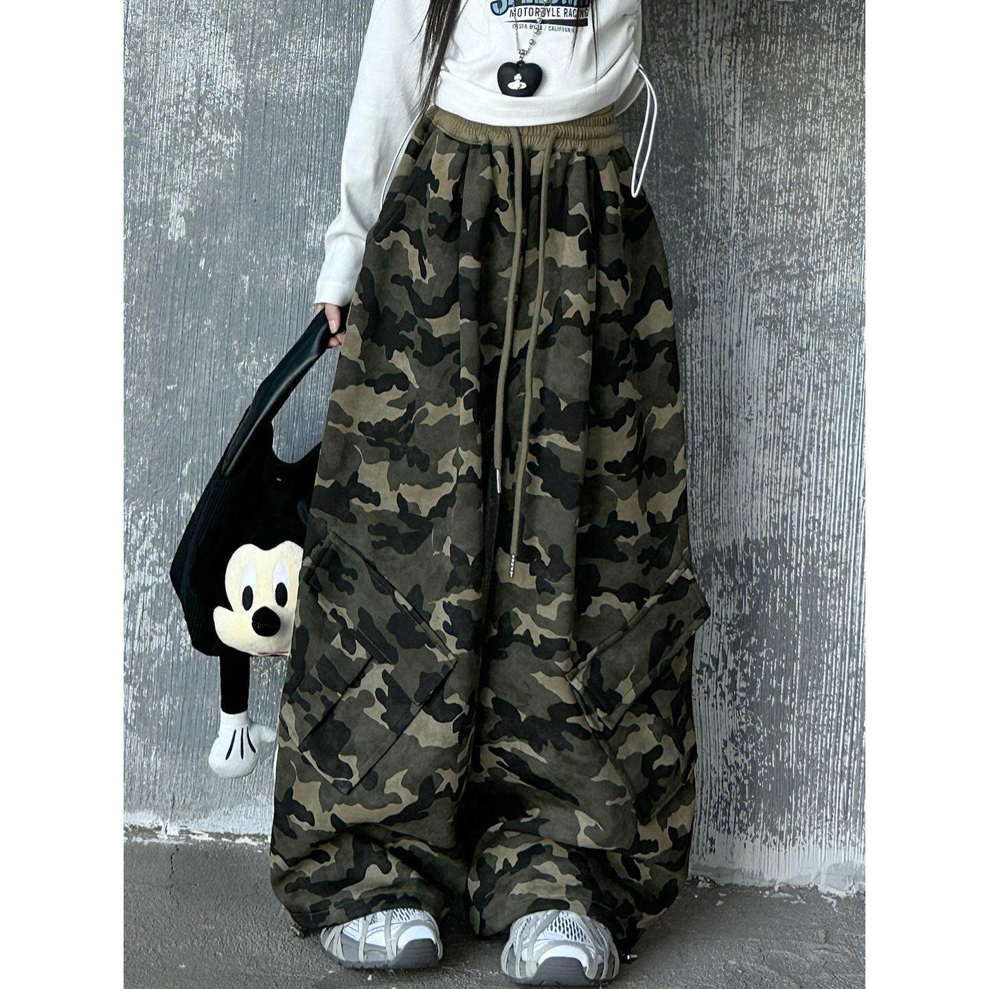 女童春秋款裤子2025新款韩版洋气中大童迷彩工装裤儿童休闲阔腿裤