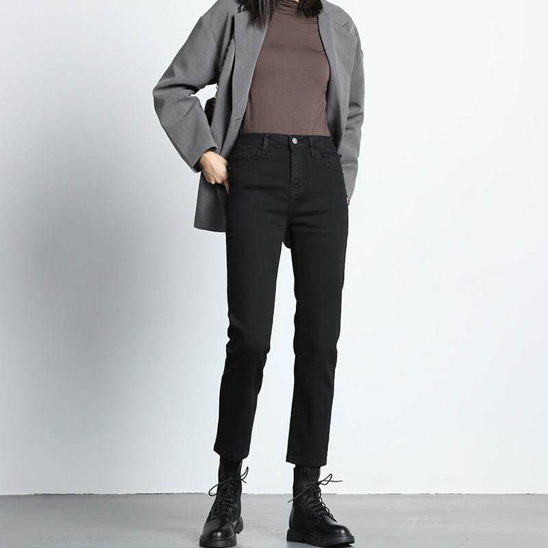 黑色高腰直筒牛仔裤女小个子八分九分百搭显瘦烟管裤子女春秋新款