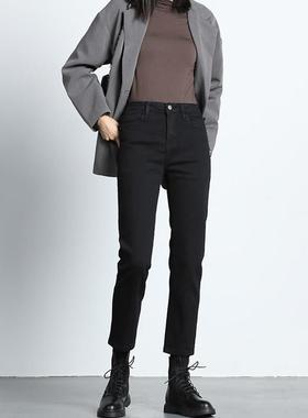 黑色高腰直筒牛仔裤女小个子八分九分百搭显瘦烟管裤子女春秋新款
