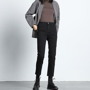 黑色高腰直筒牛仔裤女小个子八分九分百搭显瘦烟管裤子女春秋新款