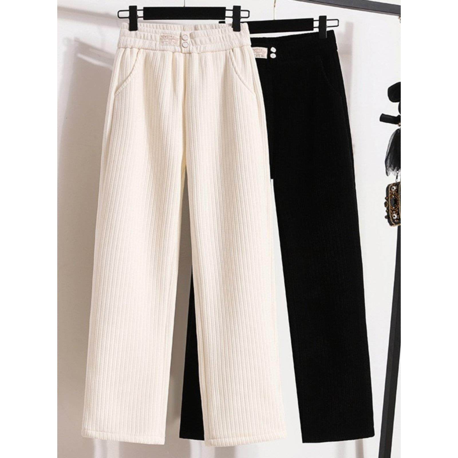 高腰窄版雪尼尔阔腿裤女小个子秋冬穿搭灯芯绒加绒加厚直筒裤九分